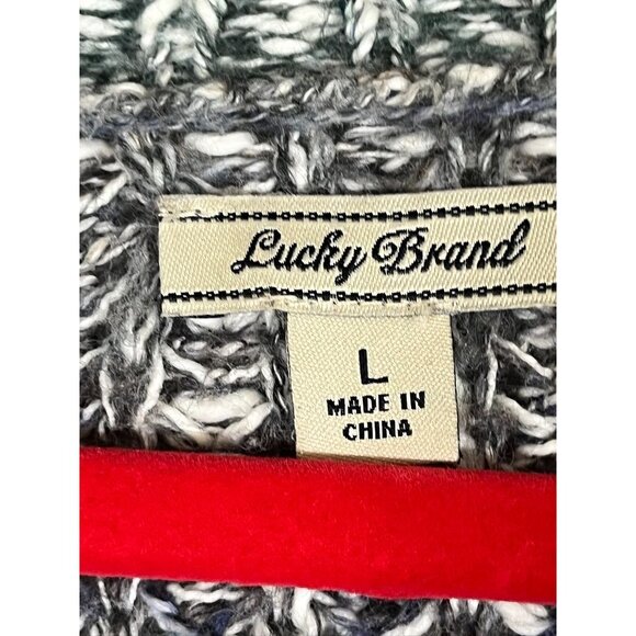 Lucky Brand Cable Knit Sweater Blue L Preppy Classic Retro Ombre Lace Up Striped - Picture 2 of 9